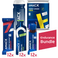 Image of the Amacx Endurance Bundle from Amacx.com, ideal for sports nutrition. The bundle features a water bottle, lemon-flavored energy drink powder, and an assortment of energy bars, gels, and fruit chews (12 each) to sustain your energy levels during intense activities.