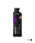 A sachet of Amacx Turbo Gel from the 12-pack features a sleek black and purple design, prominently displaying "For All Natural Athletes" and "Caution: Caffeine." This sports gel offers essential carbohydrate sources for optimal energy supply. The upright sachet has a tear-off top with distinctive green and purple dots at the bottom right.